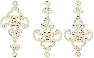 Enlace, 50 conectores de pendiente de araña de latón chapado en oro 23x14 mm con remolino de flores Foto 1 de 3