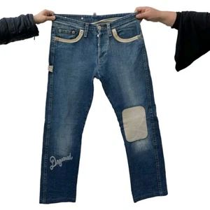 DSQUARED2 Blue Jeans Size 50 IT (40 US) Leather Trim Made In Italy #P3 Has Stain - Picture 1 of 10