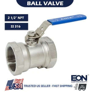 2-1/2" Stainless Steel 316 Ball Valve REDUCED Port Threaded FNPT w/ Lock - Picture 1 of 3