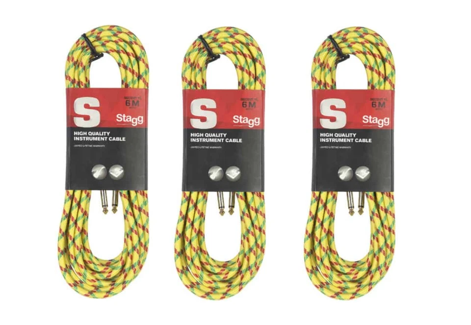 Lote de 3 cables de amplificador de guitarra tweed vintage amarillos de 20 pies Stagg # SGC6VT YL Foto 1 de 1