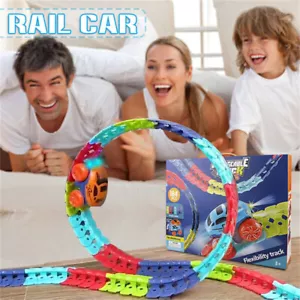 Flexible Rail & Electric Car Set Changeable Track LED Lighting Race Car Kids Toy - Picture 1 of 16