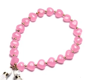 Rose Color Quartz 8 mm Size Faceted Heart Shape Briolette Beads 8" Strand - Picture 1 of 6