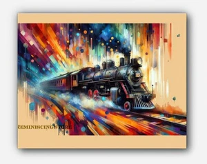Vintage Train in motion Picture Art splashes of paint #2 Reprint - Picture 1 of 3