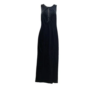 Vintage 90s Peep Dress Black Full Length Sleeveless Sheer Top Evening Party Sexy - Picture 1 of 12