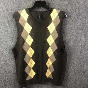 Banana Republic Sweater Vest Mens XL Brown Argyle Sleeveless Merino Wool Preppy - Picture 1 of 5