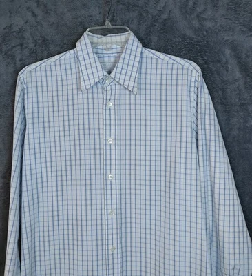 Camisa de vestir Prada para hombre talla 40 (15 3/4) azul blanco a cuadros grande diseñador de lujo Foto 1 de 4