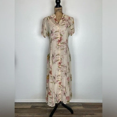 Maxi Vestido American Angel Años 90 Gasa Floral Talla M Crema Hada De Colección Cuello Foto 1 de 4