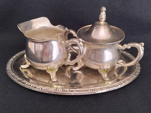 Unbranded Silver Plated Creamer & Sugar Bowl with Tray – Ornate Feet & Handle - Picture 1 of 10