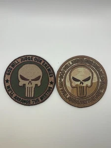2 PIECE Skull (Punisher) "GOD WILL JUDGE WE'LL ARRANGE MEETING" 3.5" HOOK PATCH - Picture 1 of 1