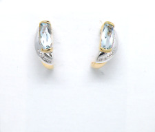 Authentic 14k two tone Gold Earrings, Aquamarines, Diamonds  March birthstone