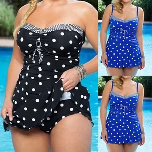 Übergroße Gepunktet Badekleid Bademode Badeanzug Badebekleidung für Frauen - Bild 1 von 8