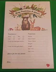 Printed Baby Shower Game Cards (50) Woodland Animals Baby Prediction & Advice  - Picture 1 of 13