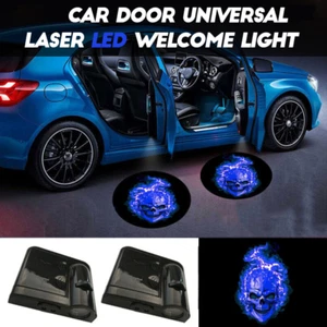 2x Blue Skull Wireless LED Infrared Car Door Laser Lamp Projector Welcome Lights - Picture 1 of 7