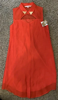 RACHEL ROY оранжевый специи кнопка вверх рубашка платье металлический воротник акцент размер 6 новый - Изображение 1 из 4