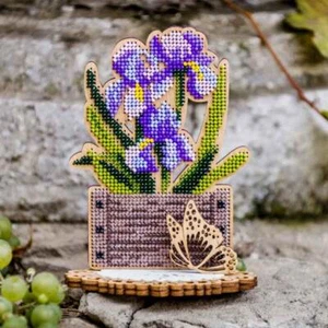 DIY Bead Embroidery Kit on Wood - "Irises" - Picture 1 of 5