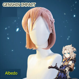 Genshin Impact Albedo Short Hair Wig Daily Halloween Cosplay Braid Wig+Cap Prop
