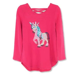 NWT Poof Girl Soft Cotton Blend Sequin Unicorn Sweater Knit Top   M, L, XL - Picture 1 of 4