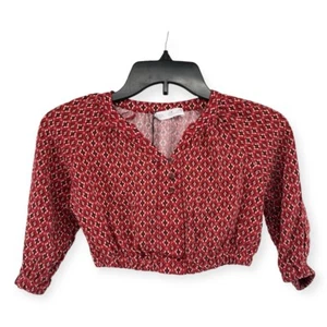Zara Girl’s Red Abstract Aztec Print 100% Viscose Pullover Cropped Top Size 6 - Picture 1 of 9