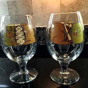 NEW BELGIUM BREWING 16OZ NEW PAIR OF GLOBE SHAPED BEER GLASSES SERIES 2014 FS - Picture 1 of 8