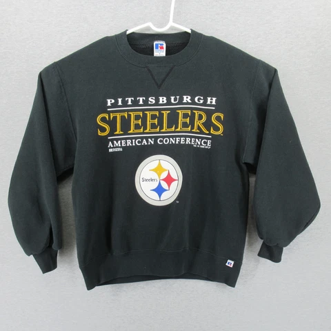 Vintage Pittsburgh Steelers Sweater Mens Medium Black Pullover Crewneck Spellout Cover