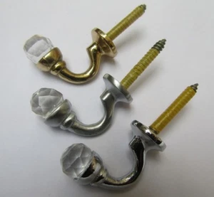 PACK OF 2 CRYSTAL BALL END screw in retro curtain tie back hold-back hook - Picture 1 of 4