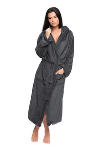 DAMEN BADEMANTEL MORGENMANTEL SAUNA MIKROFASER GRAU GR. XL 42 NEU (1466-RB) - Bild 1 von 9