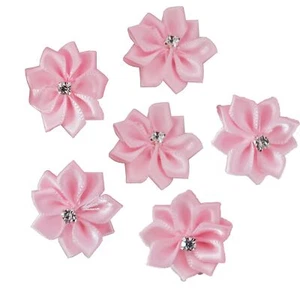 40 Pack Satin Ribbon Flowers Bows 1.1in Rhinestones Party Wedding Supply Home... - Picture 1 of 2