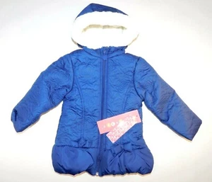 Wippette Neu mit Etikett Mädchen Frontreißverschluss geprägt Fleece gefüttert blau Kapuze Mantel Größe 2T - Bild 1 von 5