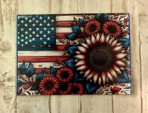 Cutting Board USA Flag Sunflowers Tempered Glass Appetizer Platter 8x11 - Picture 1 of 1