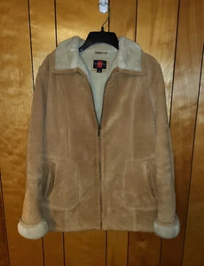 Gallery Mujer Abrigo Chaqueta Cremallera Gamuza Forro Sherpa Beige MEDIANO Marrón Claro B3 - Imagen 1 de 11