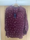 M&S Women’s Claret Size 16 Pure Cotton Shirt With White Heart Pattern