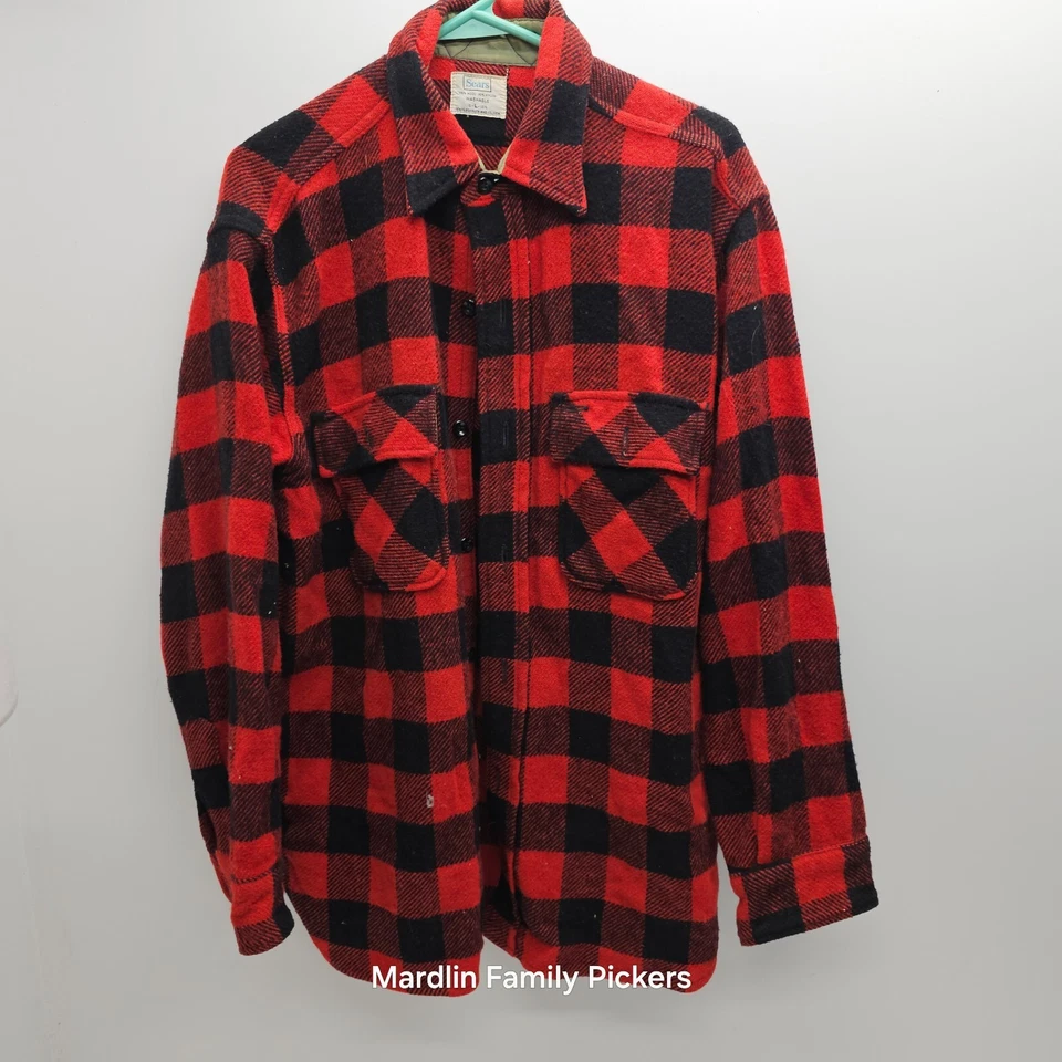 Chaqueta Camisa Sears Buffalo Mezcla Lana A Cuadros Para Hombres L Roja Negra Caza De Colección EE. UU. Foto 1 de 4