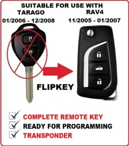Transponder Remote Flip Car Key Suitable for Toyota Tarago Rav4 2006 2007 2008 - Picture 1 of 6
