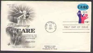 US. 1439. 8c. Hands Reaching for CARE. Art Craft FDC. 1971 - Picture 1 of 1