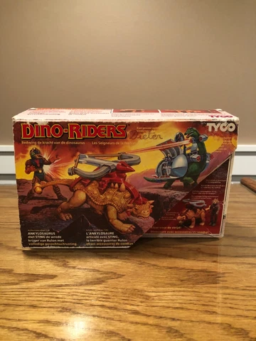 Vintage 1987 Tyco Dino-Riders Ankylosaurus & Sting Figures Complete w) Euro Box Cover