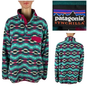 Patagonia Synchilla Sweater Large Green Aztec Snap T Southwestern Fall 2015 - Imagen 1 de 9