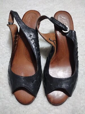Naya Fandanga Black Leather Slingback Peep Toe Pumps Womens Sz 8. Grt used cond. - Image 1 of 4