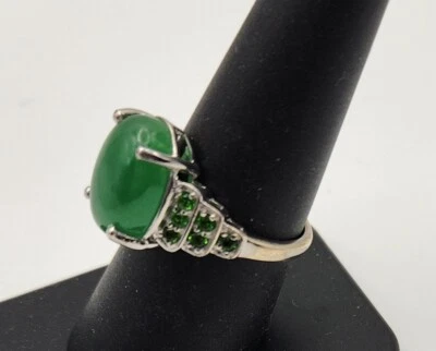 Anillo de platino y plata de jade verde y diopsido - talla 8 Foto 1 de 4