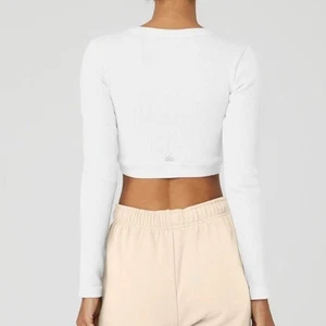 Alo Yoga Seamless Ribbed Cropped Serene Long Sleeve White Size XS - Bild 1 von 10