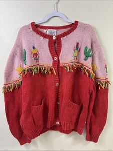 Vintage Passport Pier Imports Southwestern Neuheit Strickjacke Pullover Fransen - Bild 1 von 12