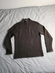Ibex Wool Sweater Pullover Mens Size Large Dark Brown 1/4 Zip Heavyweight Preppy - Picture 1 of 9