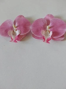 Pendientes de tela hechos a mano grandes con flores de orquídea rosa - Imagen 1 de 3