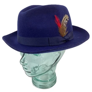 Gladwin Bond Hatters London Navy Pure Wool Feather Fedora Hat XL 61cm NWT - Picture 1 of 7