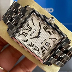 RARE Seiko Tank Premier SKK715 Roman Index White Dial Vintage Fullset Watch Men - Picture 1 of 8