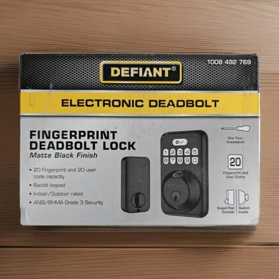 NEW Defiant Electronic Fingerprint Deadbolt Door Lock BackLit Keypad Matte Black - Image 1 of 2