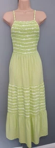 BNWT Size 12 Made In Italy Lime Green White Striped Shirred Strappy Midi Dress ! - Picture 1 of 6