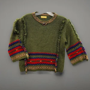 Vintage Womens Size S Fringe Sweater Peru Ladies Inca Aztec Equator Wool - Picture 1 of 6
