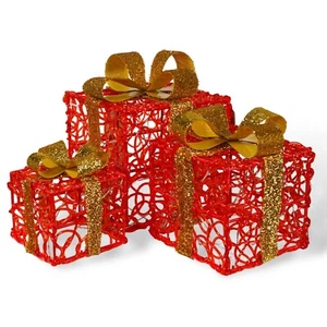 Festive Set of 3 LED Light Up Christmas Boxes Battery Operated 8 Patterns - Picture 1 of 6