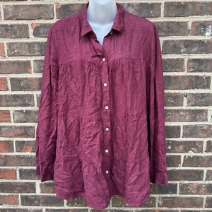 Camisa J. Jill Talla L Roja Cuello en Niveles Manga Larga Botones Borgoña - Imagen 1 de 7