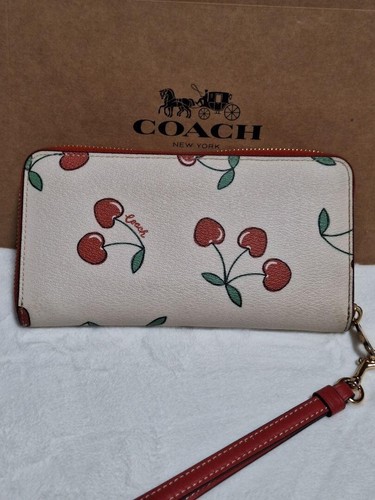 Portafoglio stampa ciliegio COACH cerniera lunga intorno gesso rosso spedizione gratuita dal Giappone